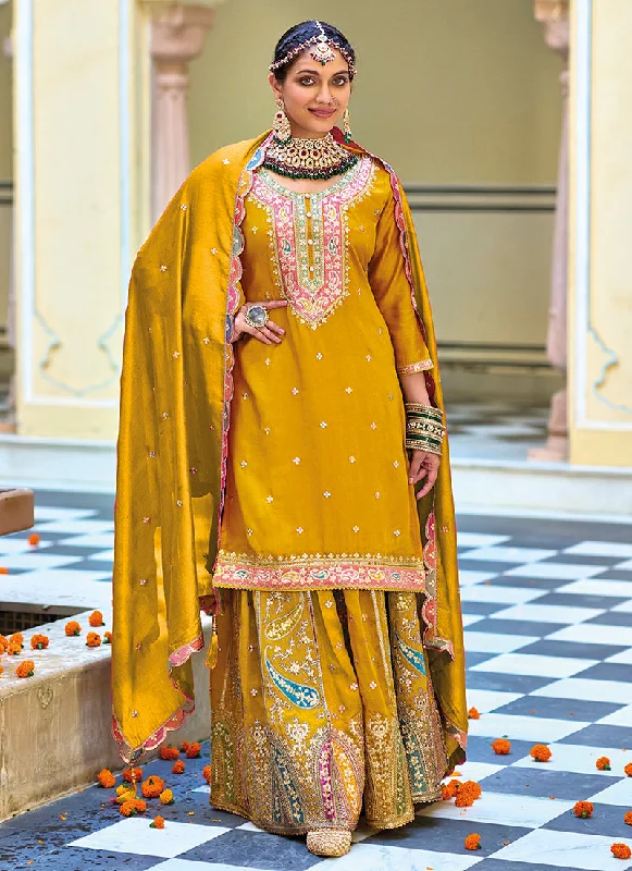 Daily Deals Yellow Multi Embroidery Festive Lehenga Kurti