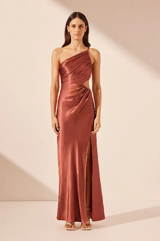 Final Clearance LA LUNE ASYMMETRICAL GATHERED MAXI DRESS - TERRACOTTA