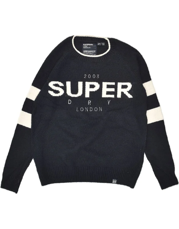 SUPERDRY Womens Graphic Crew Neck Jumper Sweater UK 10 Small Navy Blue