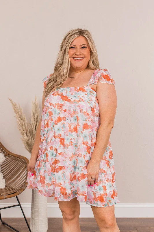 Reduced Prices Uplifting Confidence Babydoll Mini Dress- Coral & Green