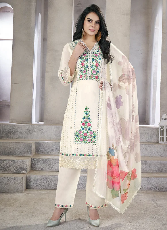 White Multi Embroidery Chikankari Pakistani Salwar Kameez