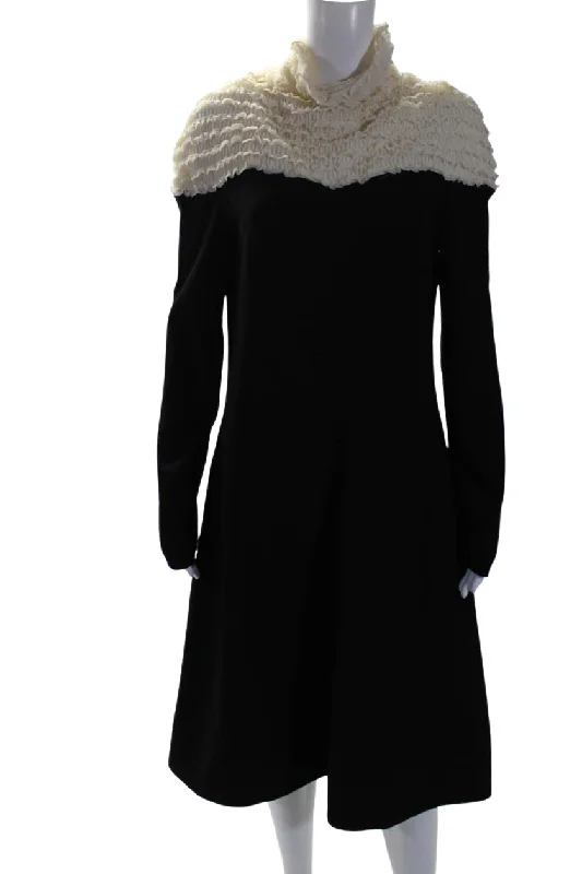 Lowest Prices Burberry Womens Long Sleeve Ruffle Mock Neck Colorblock A Line Dress Black