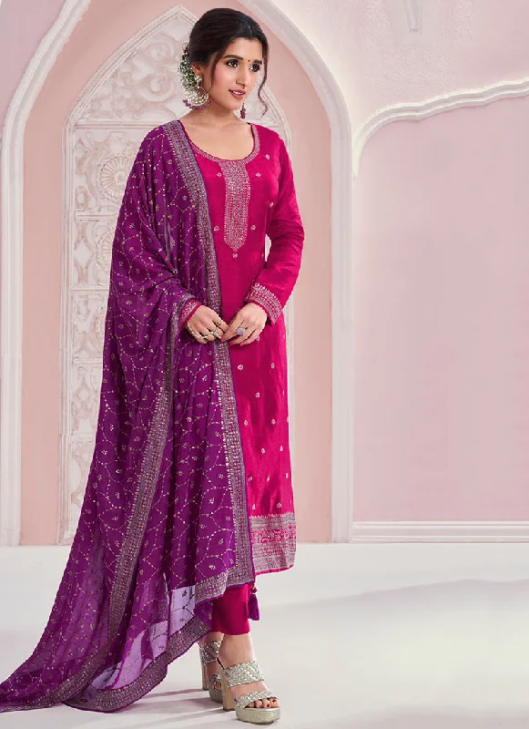 Clearance Sale Magenta And Purple Embroidery Pakistani Pant Suit