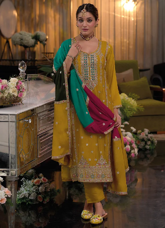 Deal Frenzy Bright Yellow Multi Embroidery Salwar Kameez Suit