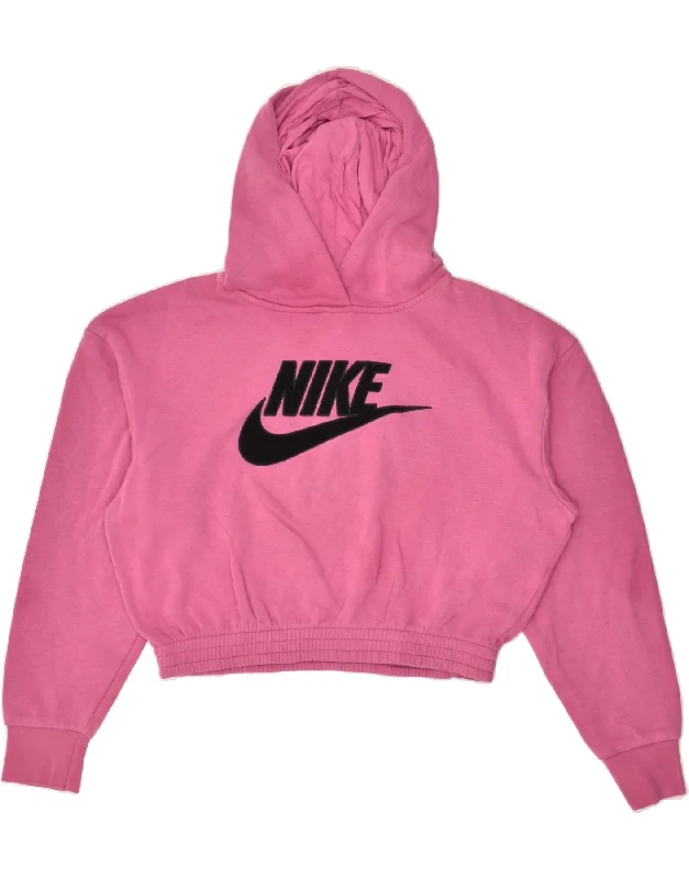 NIKE Womens Graphic Crop Hoodie Jumper UK 18 XL Pink Cotton