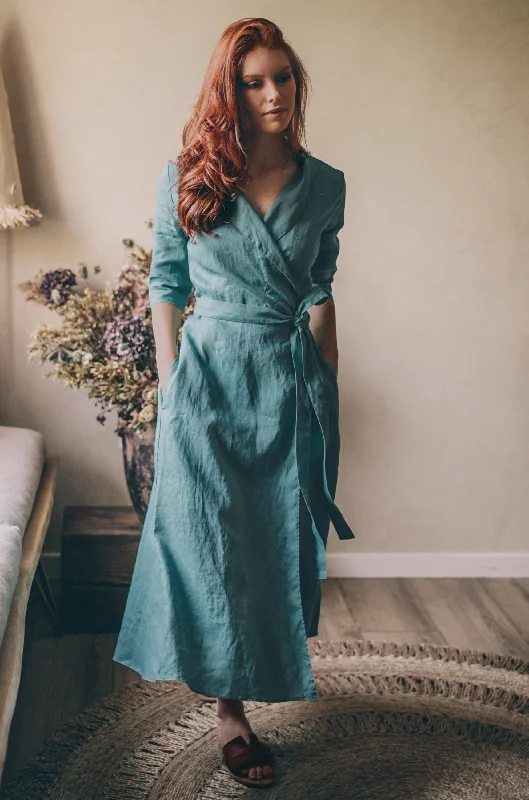 Don't Wait Midi Length Linen Dress with Tie Waist