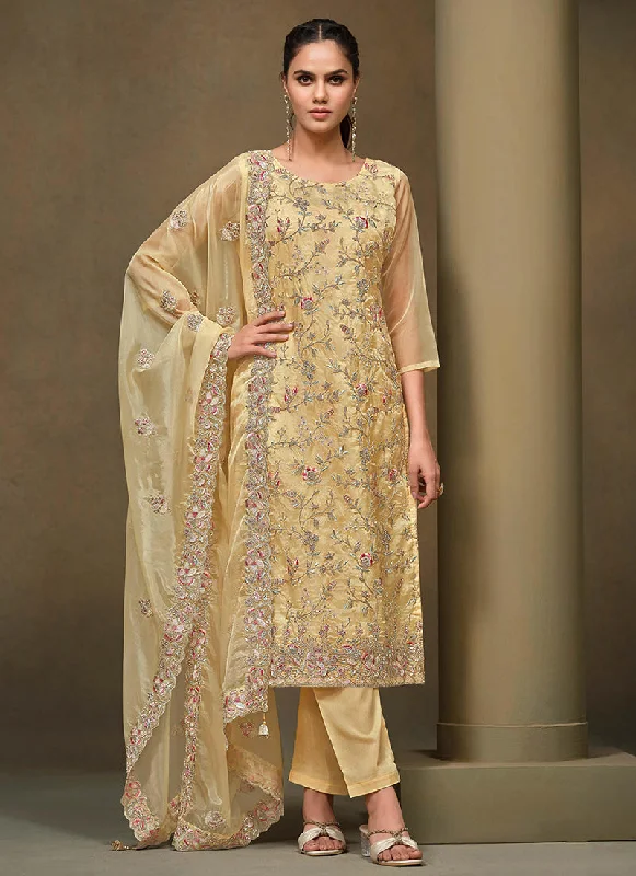 Hurry In Yellow Multi Embroidered Pakistani Pant Style Suit