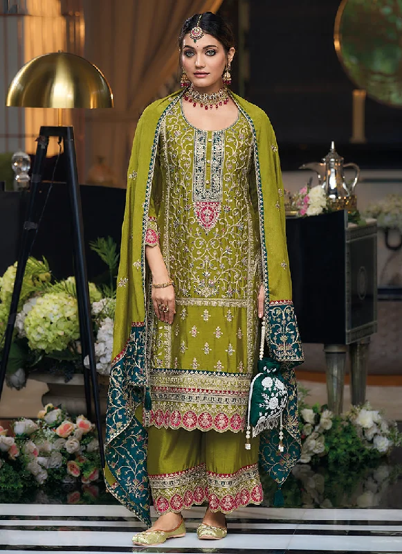 Lowest Prices Green Multi Embroidery Traditional Palazzo Style Suit