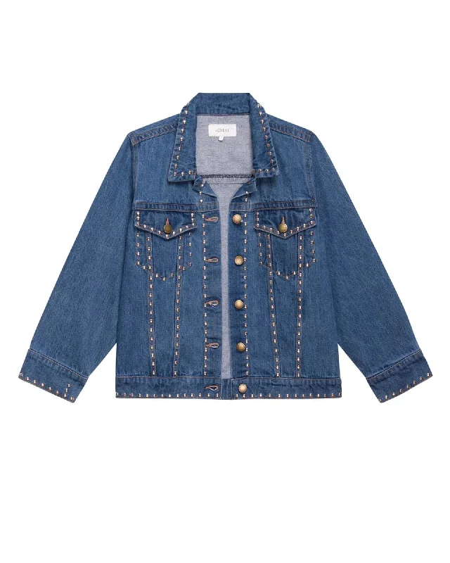 The Great Studded Denim Jacket. in Electric Blue Wash