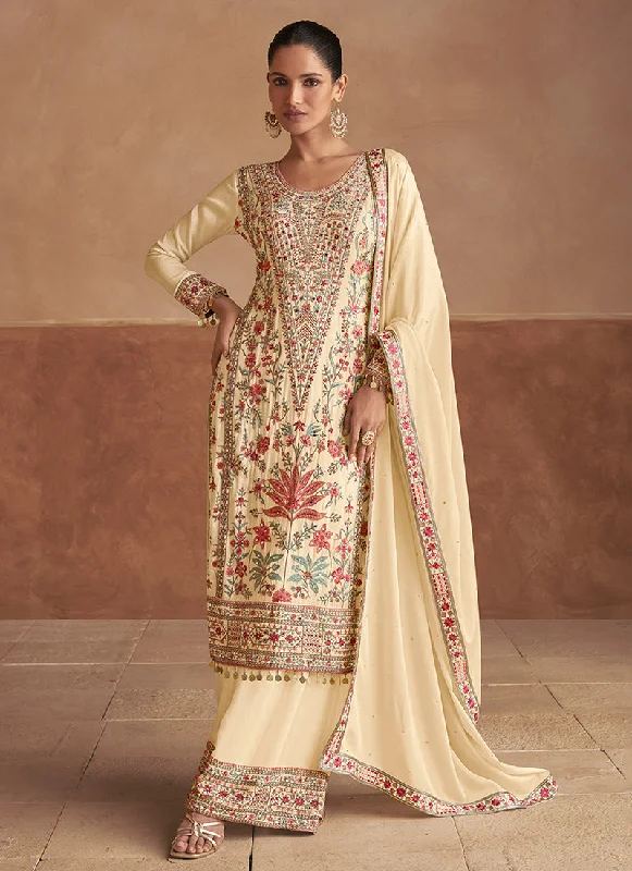Major Savings Beige Multicoloured Embroidery Festive Palazzo Suit