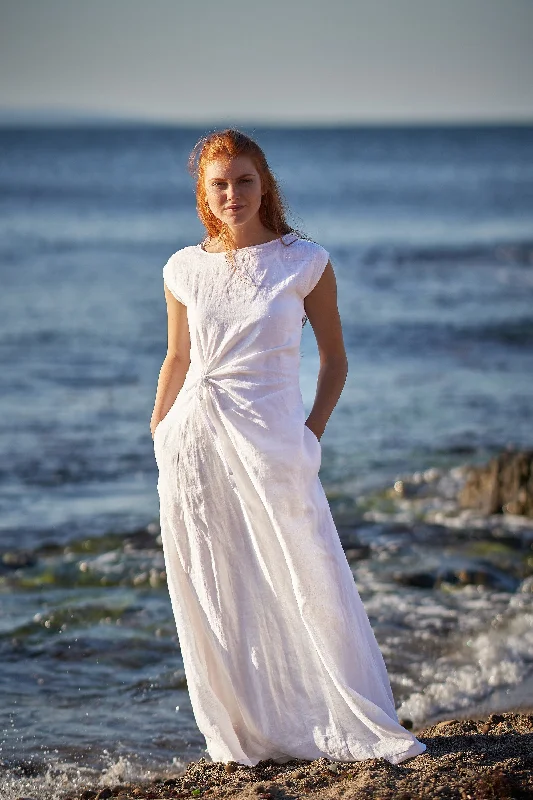 Value Deals Long Linen Dress with Ruched Waist