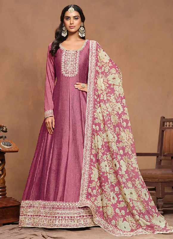 Can't Miss Rose Pink Embroidery Silk Anarkali Suit