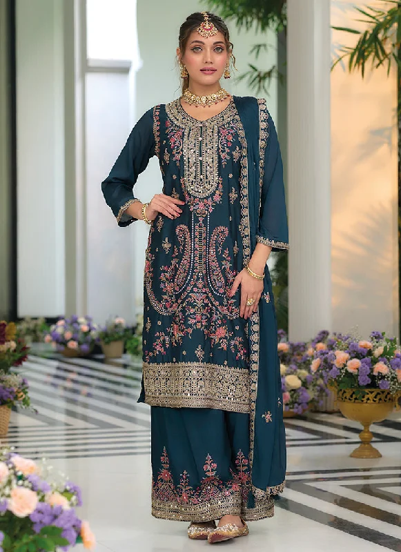 Price Smash Turquoise Multi Embroidery Traditional Palazzo Suit