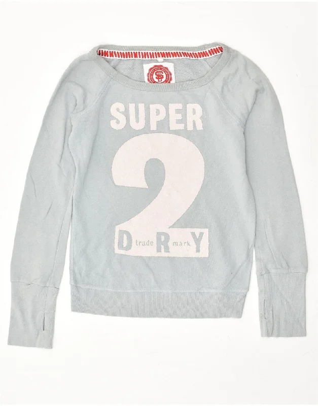 SUPERDRY Womens Loose Fit Graphic Sweatshirt Jumper UK 6 XS Blue Cotton