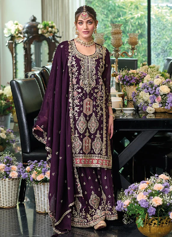 Super Bargain Deep Purple Embroidered Festive Gharara Suit