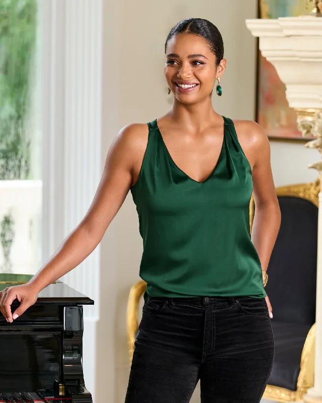 Daily Deals Nikki V-Neck Charmeuse Blouse Deep Emerald