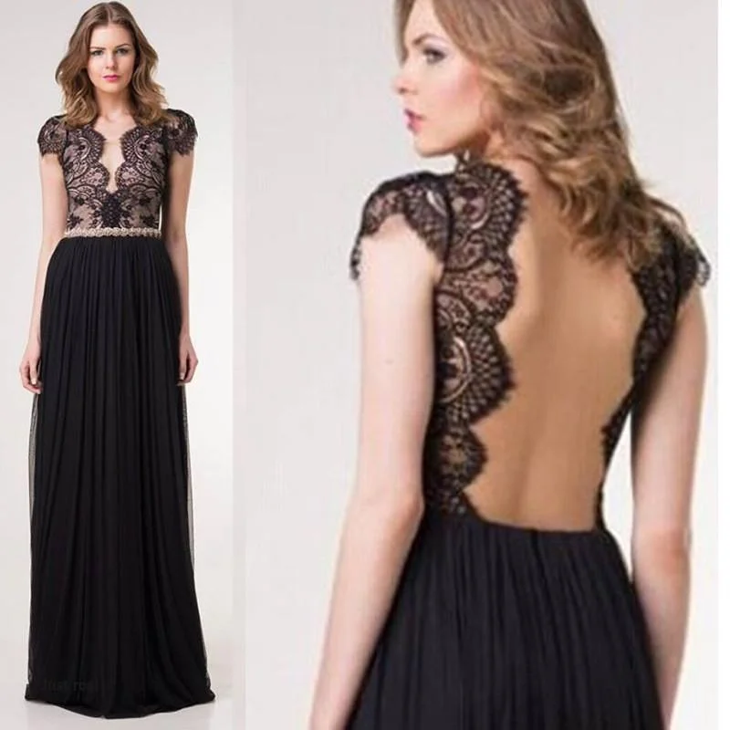 Super Sale Pure Color Lace Deep V-neck Backless Long Dress