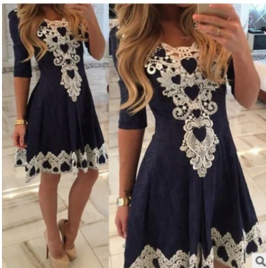 Final Markdown Sexy Lace Flowered Splicing Short Sleeve V-neck Dress