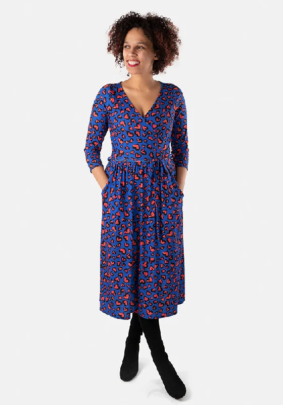 Bargain Blast Valentino Blue Animal Heart Print Midi Dress