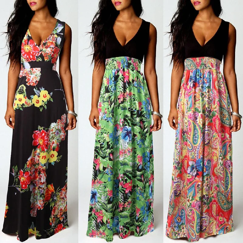 Buy More, Save More Fashion Flower Print V-neck Sleeveless Dress
