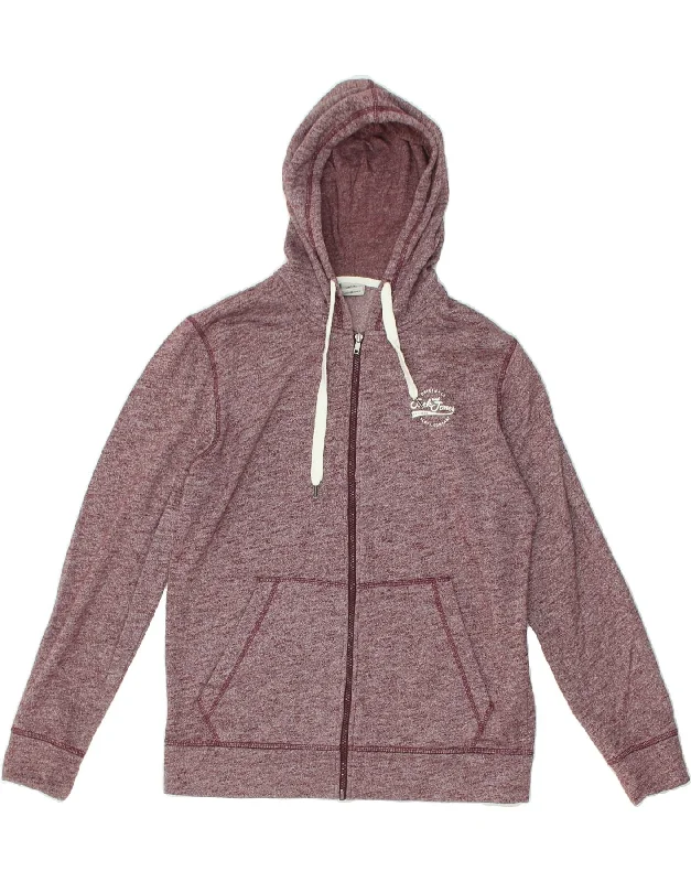 JACK & JONES Womens Zip Hoodie Sweater UK 16 Large Maroon Cotton