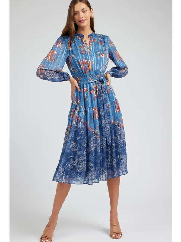 Steals and Deals Current Air Mandarin Collar Dress In Blue Multi