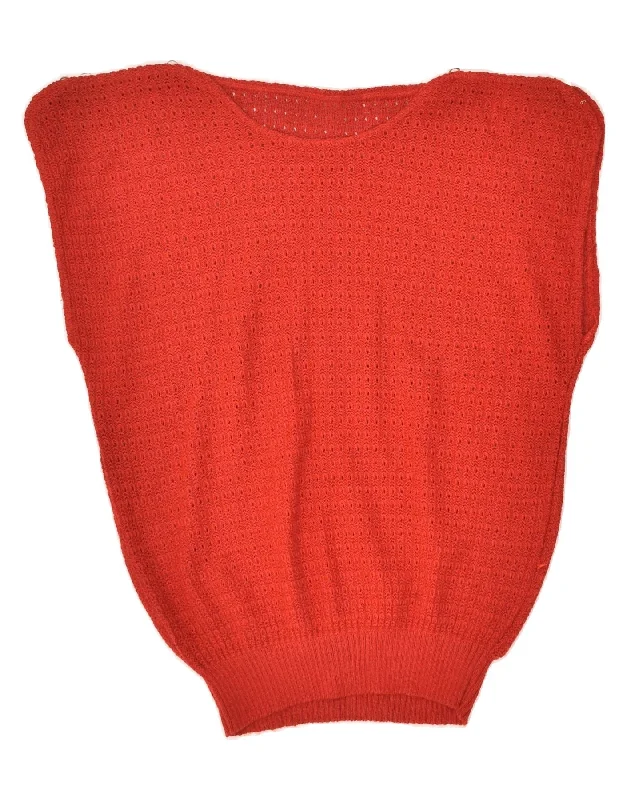 VINTAGE Womens Sleeveless Crew Neck Jumper Sweater UK 12 Medium Red