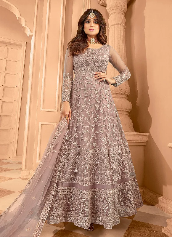 Deep Discounts Mauve Multi Embroidered Anarkali Gown