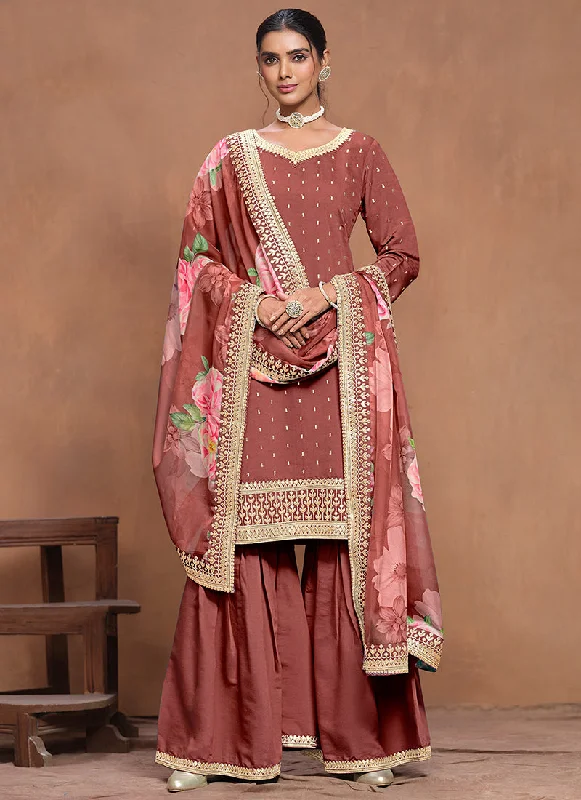 Deal Mania Crimson Embroidered Silk Gharara Suit