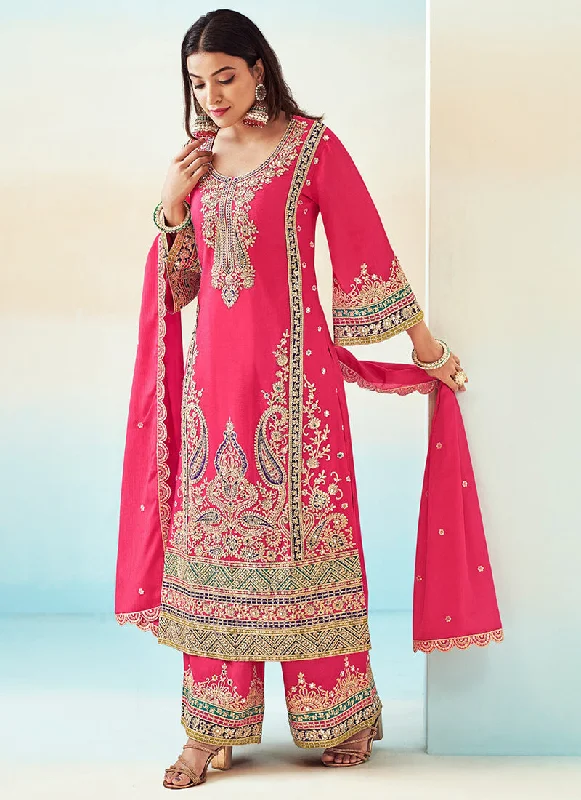 Deal Mania Rani Pink Embroidered Traditional Palazzo Style Salwar Suit