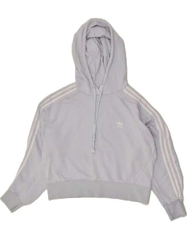 ADIDAS Womens Oversized Crop Hoodie Jumper UK 12 Medium  Blue Cotton