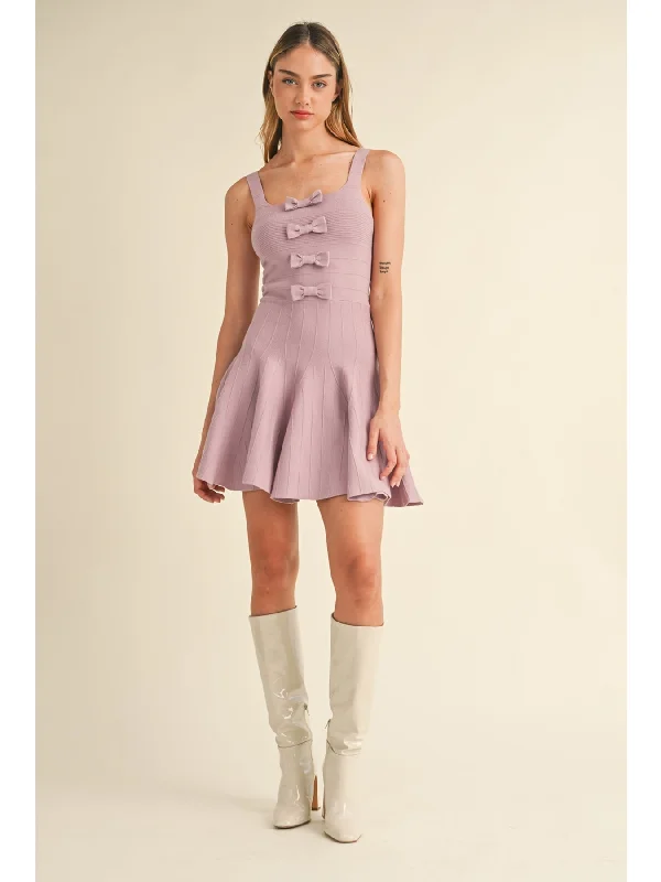 Huge Discounts Mable Hazel Bow Detail Fit and Flare Knit Mini Dress In Mauve