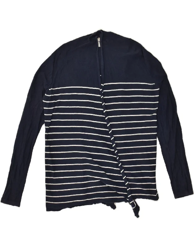 FAT FACE Womens Cardigan Sweater UK 14 Large Navy Blue Striped Cotton