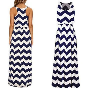 Special Price Striped Sleeveless Scoop Long Beach Dress