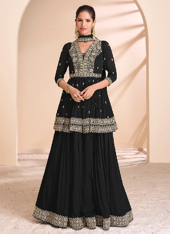 The Best Prices Midnight Black Embroidered Lehenga Kurti