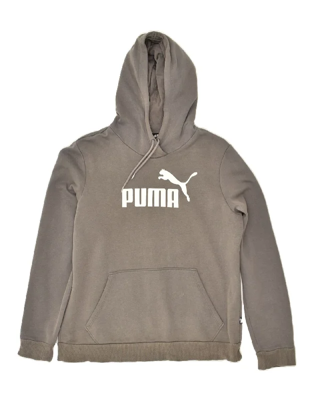 PUMA Womens Graphic Hoodie Jumper UK 16 Large Grey Cotton