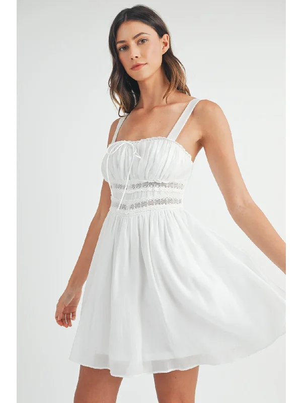 Online Only Mable Simon Lace Trimmed Gathered Bust Mini Dress In Off White