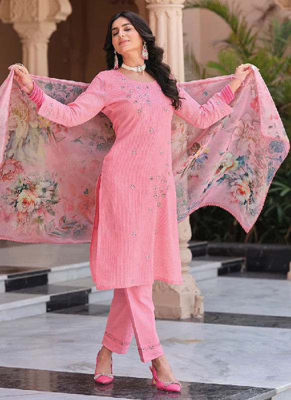 Final Markdown Pink Multi Floral Embroidery Cotton Salwar Kameez