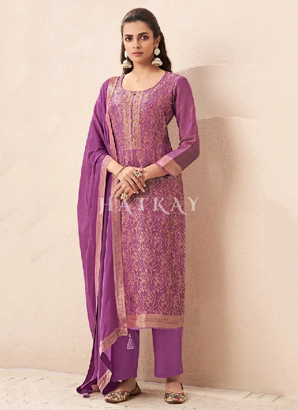 Today Only Purple Handwork Pakistani Pant Style Suit
