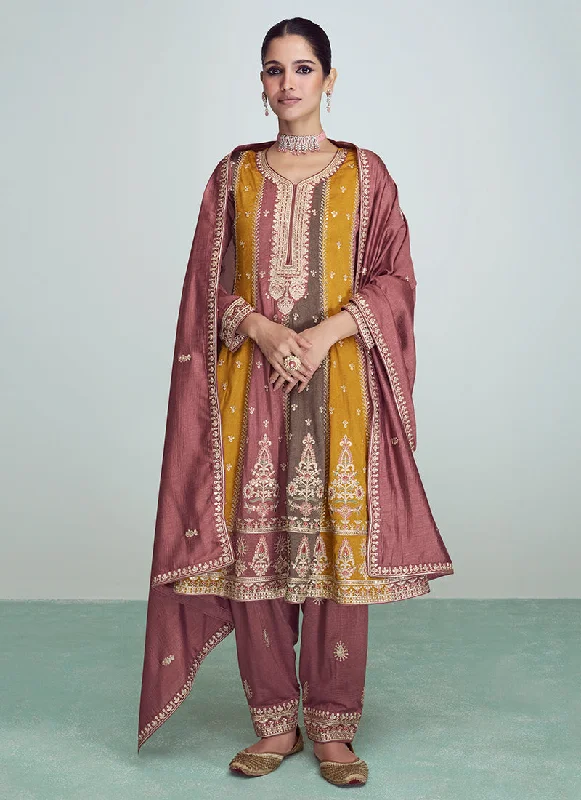 Deep Discounts Blush Pink Sequence Embroidery Anarkali Pant Suit