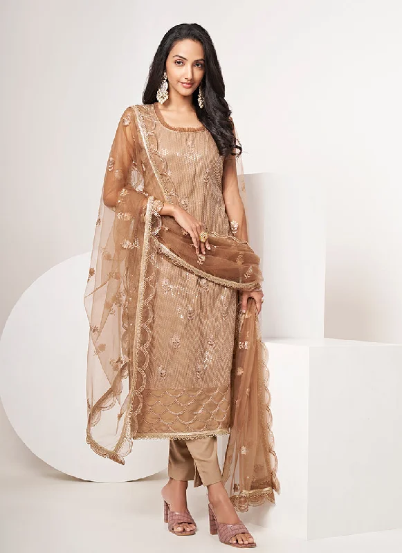 Special Buy Brown Sequence Embroidery Festive Salwar Suit
