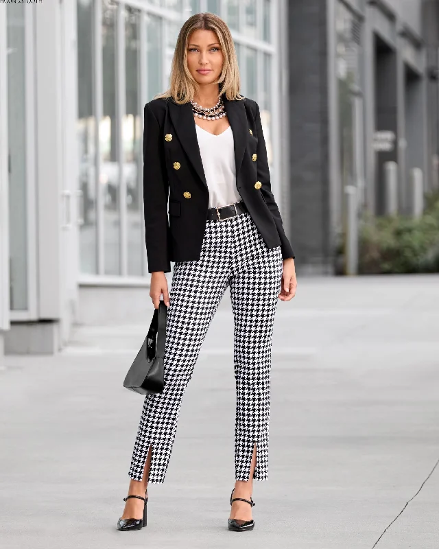 Holiday Sale Newport Modern Slim Straight Leg Slit-Front Printed Trouser Pant Black White