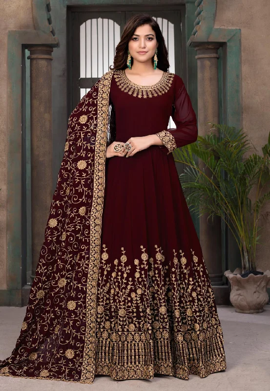 Deal of the Week Maroon Embroidered Wedding Anarkali Suit