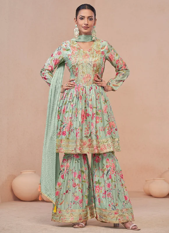 Exclusive Access Mint Green Gota Patti Embroidery Gharara Suit