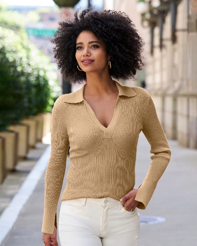 Crazy Deals Ribbed Collar Sweater Sesame