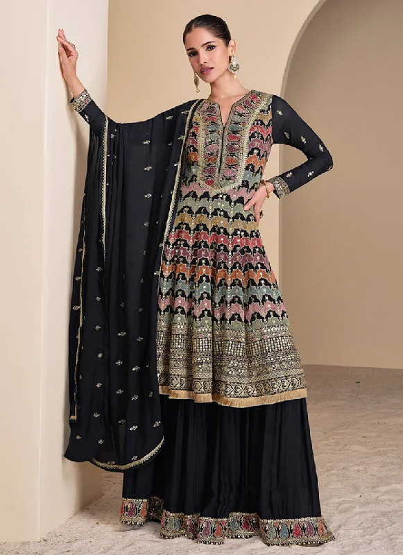 Big Discounts Black Multi Embroidery Sharara Style Suit