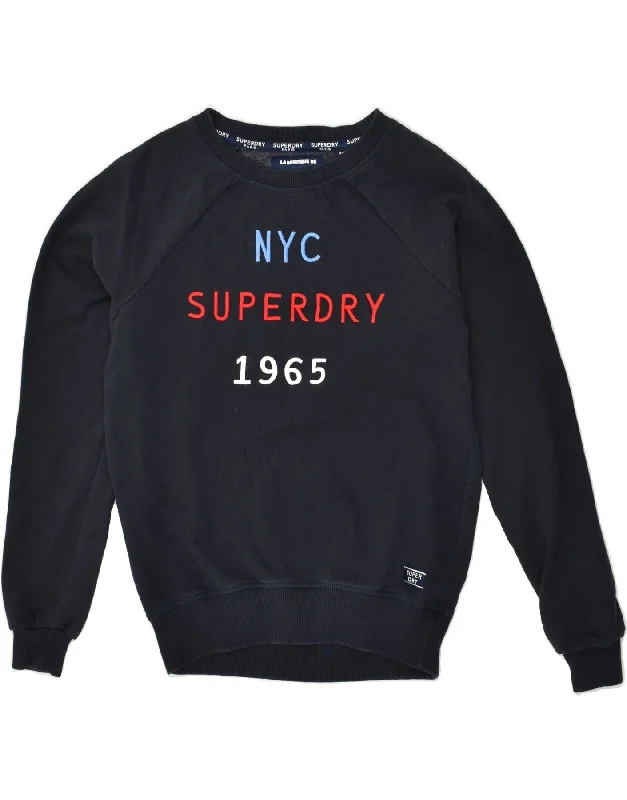 SUPERDRY Womens Graphic Sweatshirt Jumper UK 10 Small Navy Blue Cotton