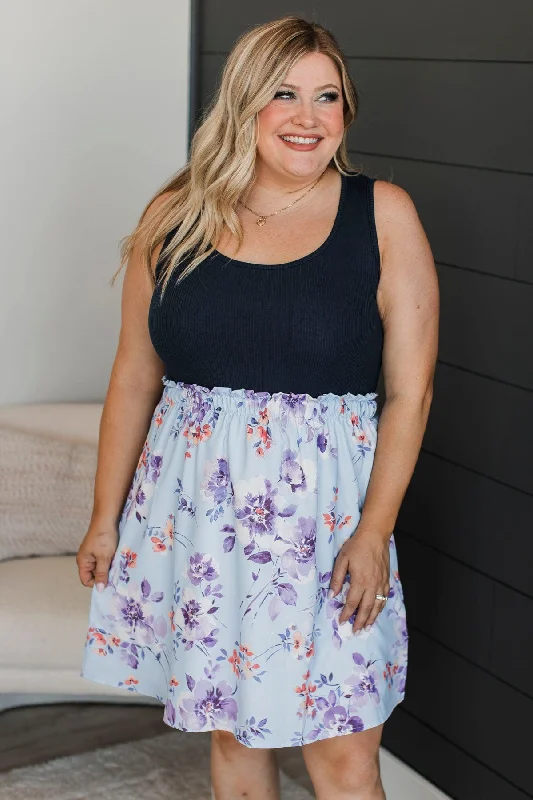 Act Now Dreaming Of Blooms Floral Dress- Navy & Blue