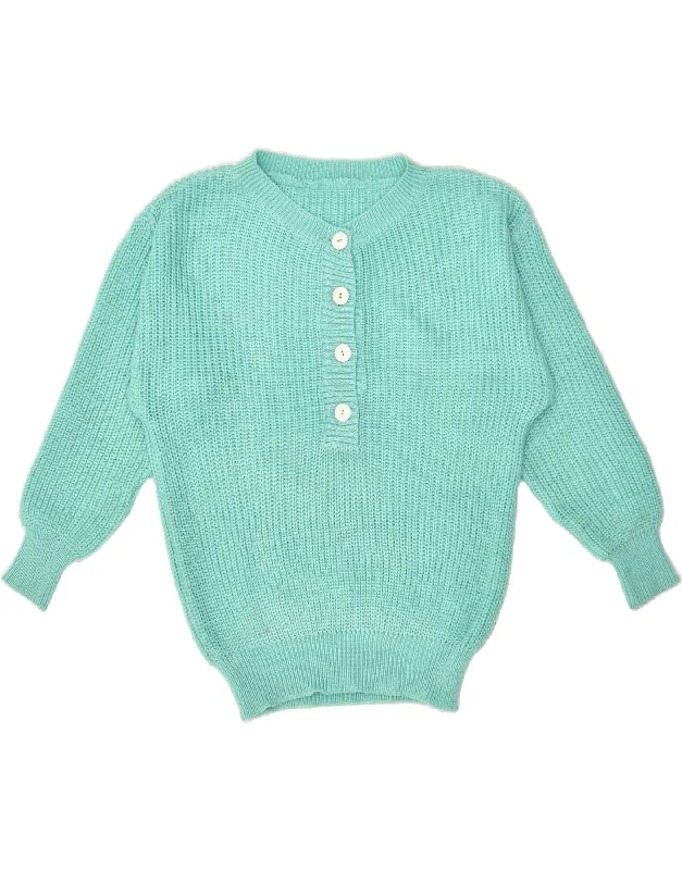 VINTAGE Womens V-Neck Jumper Sweater EU 38/40 Medium Turquoise Polyester