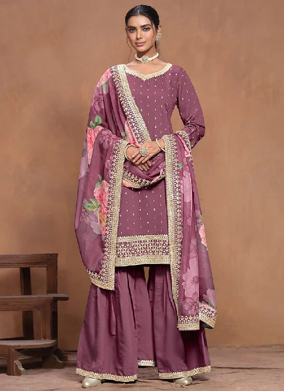 Best Bargains Purple Embroidered Silk Gharara Suit